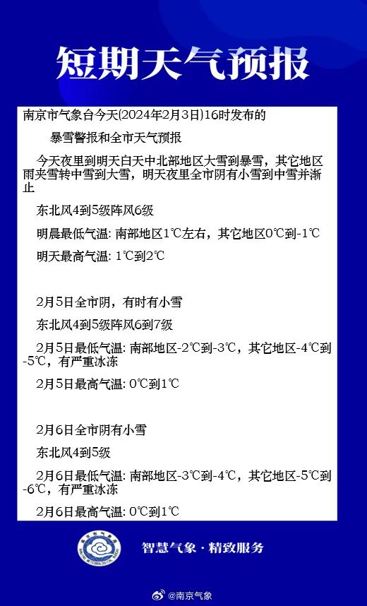 暴雪黄色预警!南京中北部大到暴雪 暴雪黄色预警!南京中北部大到暴雪