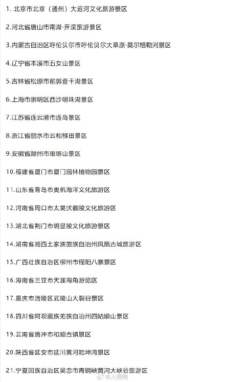 文旅部新确定21家5A级景区 文旅部新确定21家5A级景区