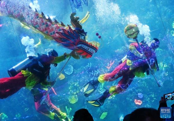 青岛极地：水下舞龙贺新春 探寻海洋中国年