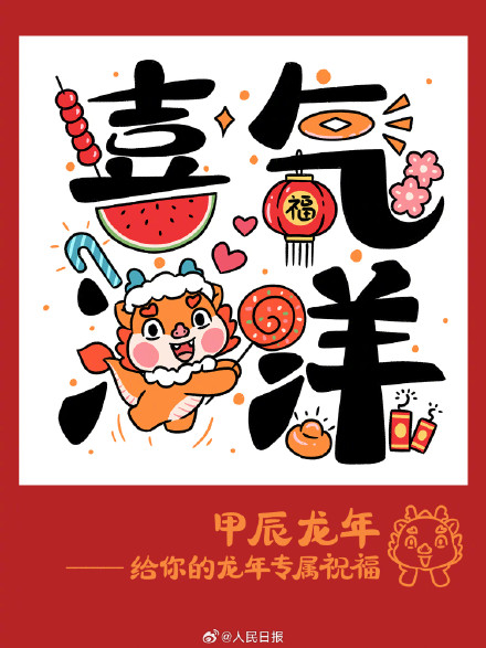 收藏龙年卡通版吉祥话，祝你龙年大吉！