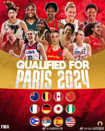 巴黎奥运会女篮参赛队伍全部产生