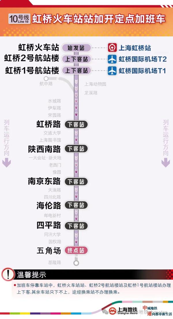 今日上海地铁2、10、17号线虹桥火车站站加班车延时