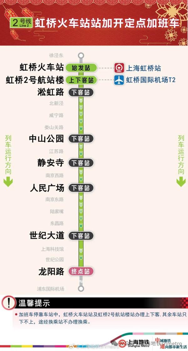 今日上海地铁2、10、17号线虹桥火车站站加班车延时