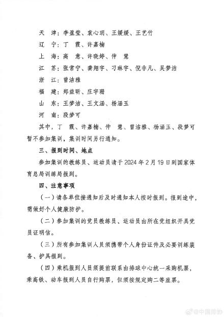 新一届中国女排集训名单(按场上位置)