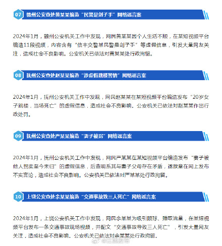 重拳“打谣” 江西省公安厅公布典型案例