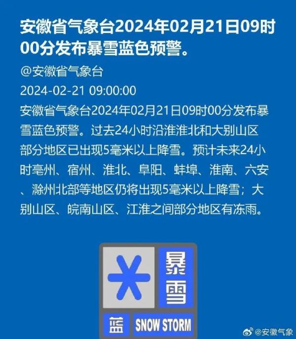 合肥正在下雪！安徽发布暴雪蓝色预警！