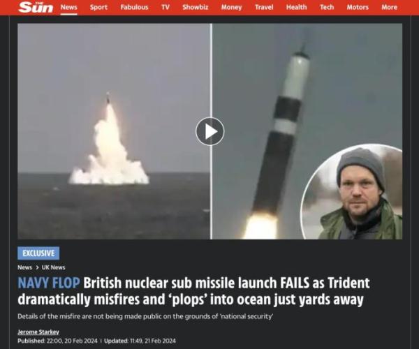 英国核潜艇试射“三叉戟”导弹又失败了