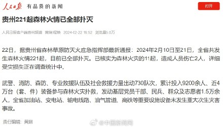 贵州省221起森林火情已全部扑灭