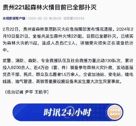 贵州221起森林火情目前已全部扑灭 贵州221起森林火情目前已全部扑灭