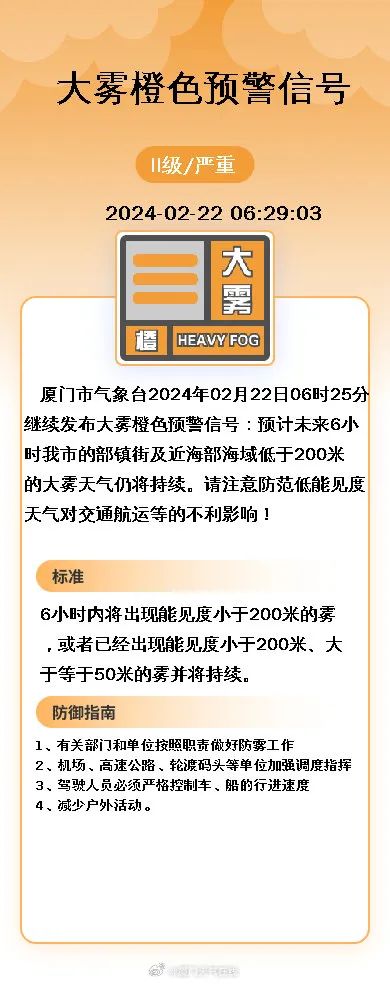 大雾警报!福建多地注意!厦鼓航线全线停航 大雾警报!福建多地注意!厦鼓航线全线停航