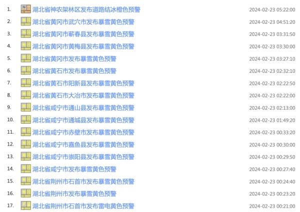 湖北多地发布暴雪黄色预警