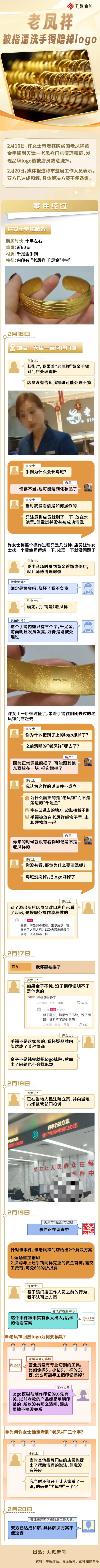 洗金镯被指蹭掉logo,老凤祥公布最新检验报告 洗金镯被指蹭掉logo,老凤祥公布最新检验报告