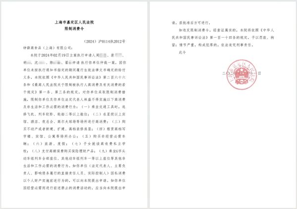 钟薛高及其创始人林盛被限消公司涉多起司法案件