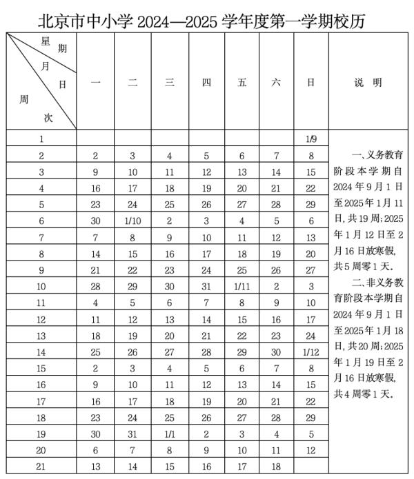 北京中小学最新校历发布！新学年寒暑假时间——