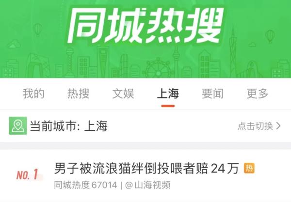 热搜第一！上海一男子被流浪猫绊倒，投喂者被判赔24万...网友吵翻→