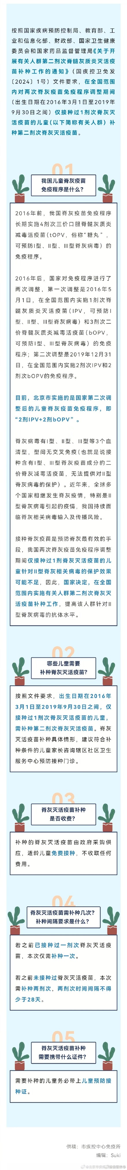 北京疾控提醒：这些孩子需补种第二剂次脊灰灭活疫苗
