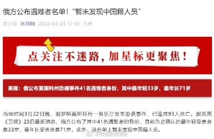 俄方遇难者名单暂未发现中国籍人员