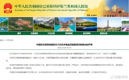 中国驻巴基斯坦使馆关于达苏水电站项目遭遇恐怖袭击的声明
