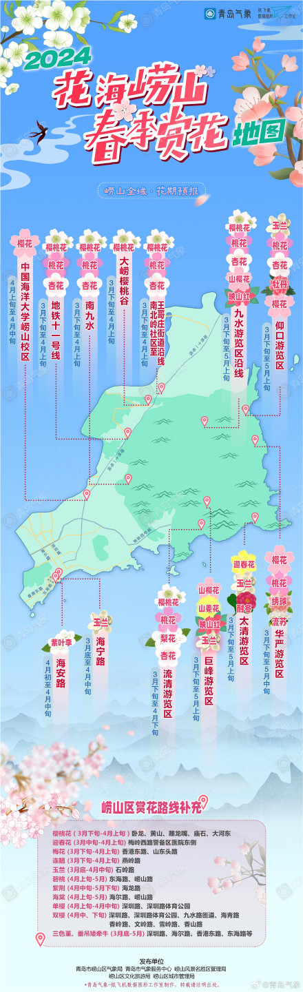 2024花海崂山春季赏花地图 2024花海崂山春季赏花地图