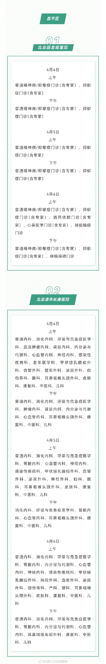 2024年清明假期北京市34家医院门诊信息