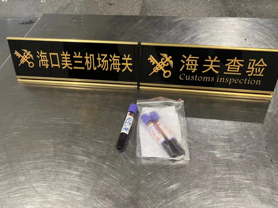 海口海关查获三支人体血液样本 海口海关查获三支人体血液样本