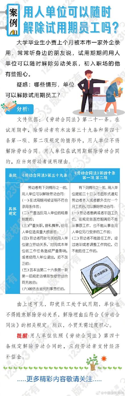 用人单位可以随时解除试用期员工吗