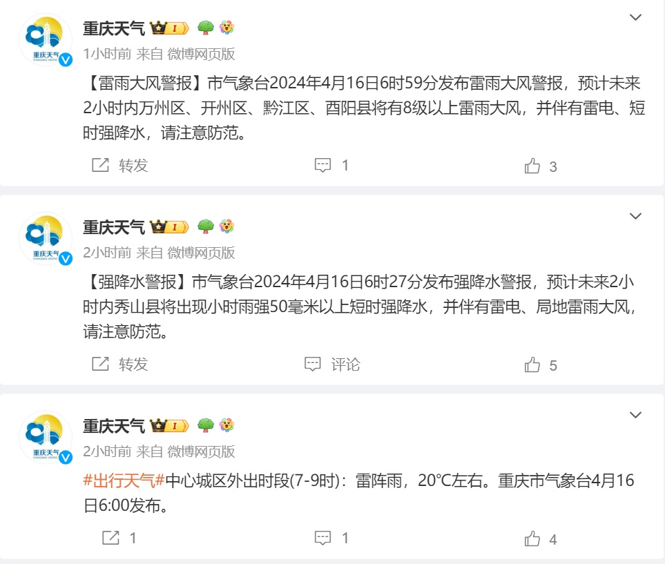 重庆大风暴雨，你那里打雷下冰雹没？