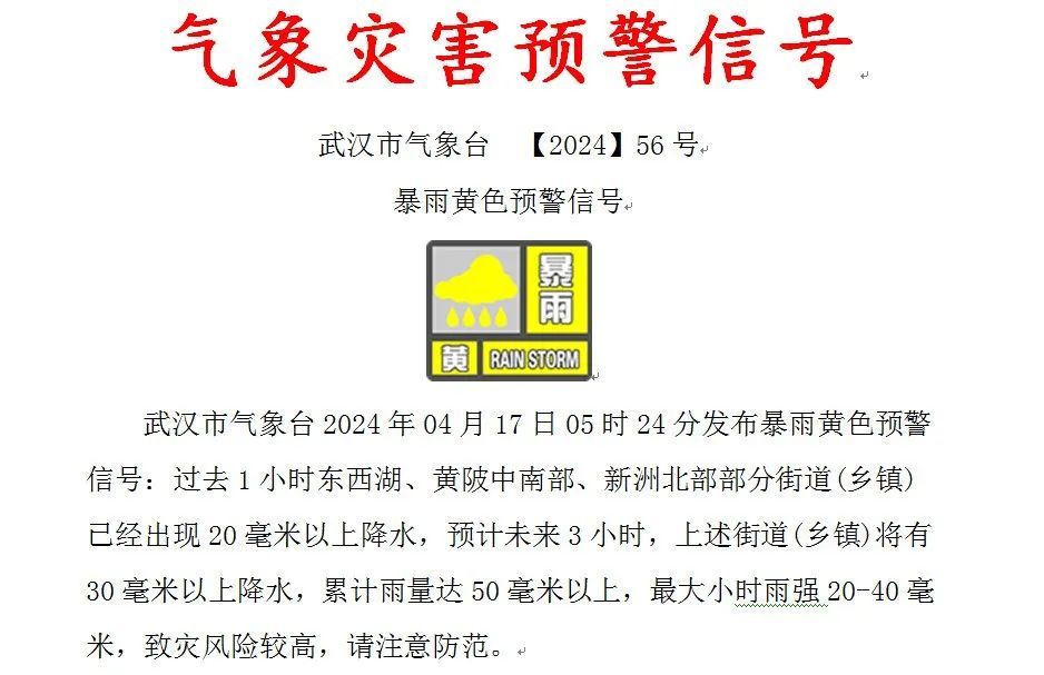 今早连发预警！接下来武汉还有大雨+雷电，紧急提醒→