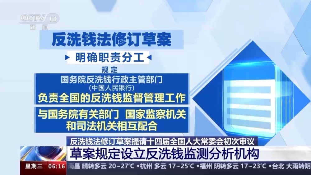 将设反洗钱监测分析机构 反洗钱法修订草案提请初次审议 将设反洗钱监测分析机构 反洗钱法修订草案提请初次审议