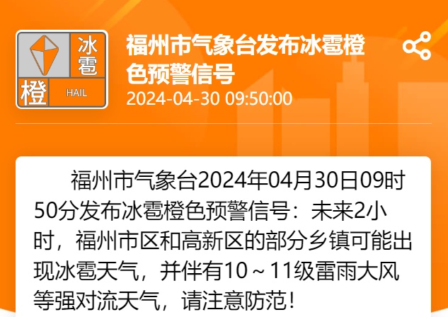 暴雨！大风！冰雹！福州连发多条预警！或有严重风雨影响！