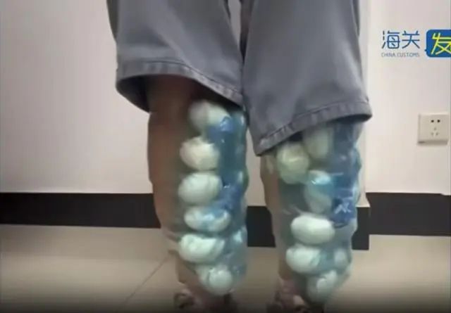 腿上绑藏鸭蛋24枚，重1.98千克！海关查获