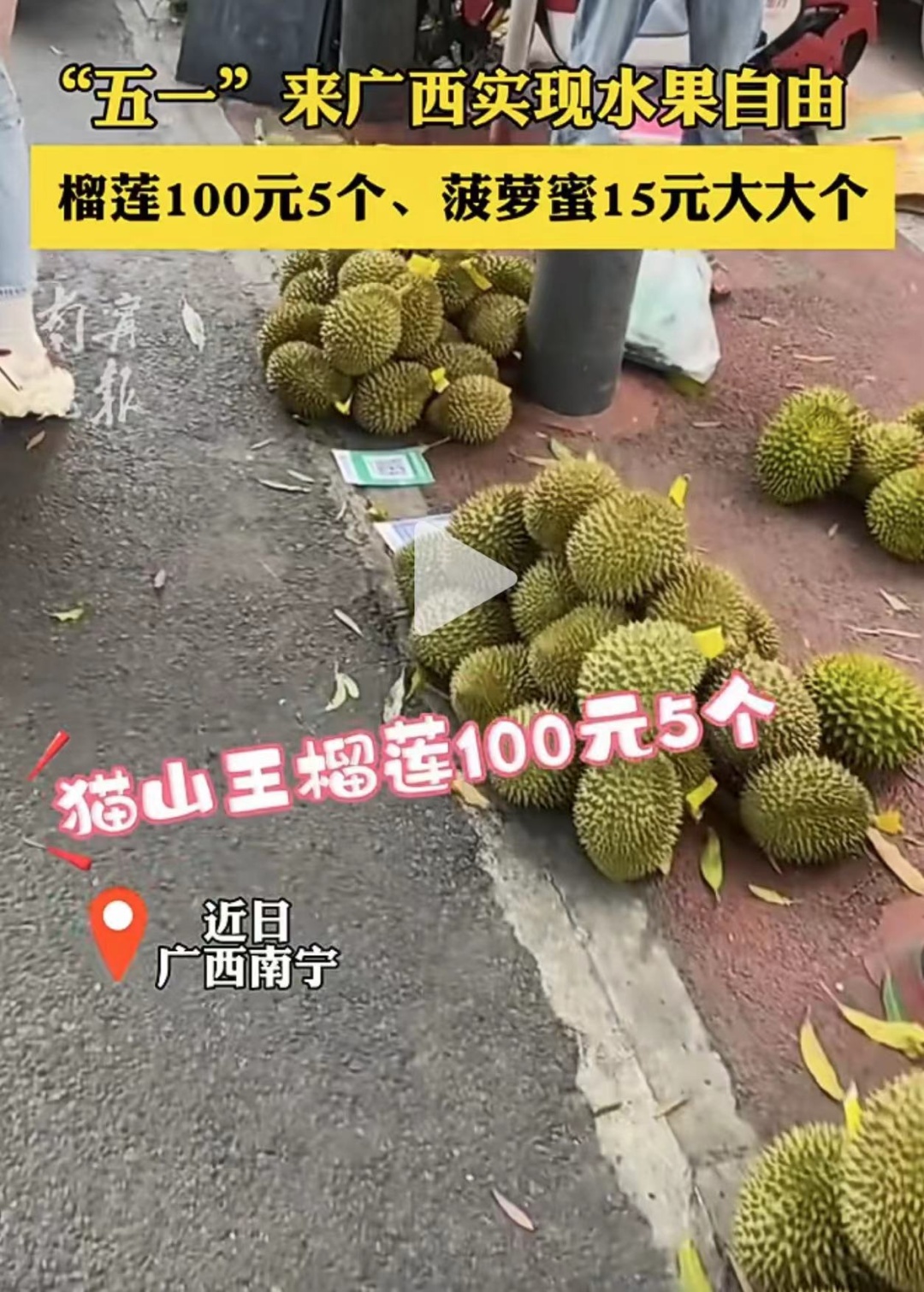 100元5个?榴莲价格大“跳水”!商家:一天一个价 100元5个?榴莲价格大“跳水”!商家:一天一个价