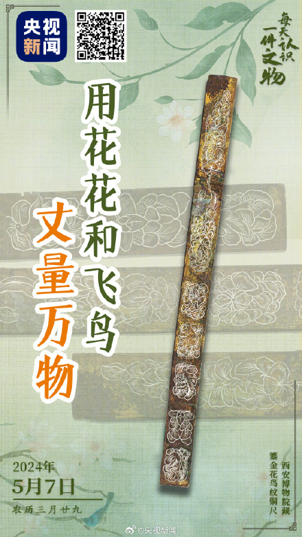 好美！唐朝尺子没刻度只有金色花鸟