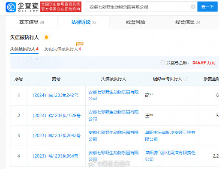 阜阳野生动物园已为老赖