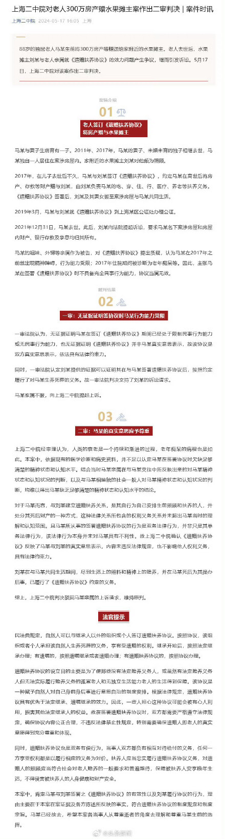 老人300万房产送水果摊主二审宣判：驳回上诉，维持原判