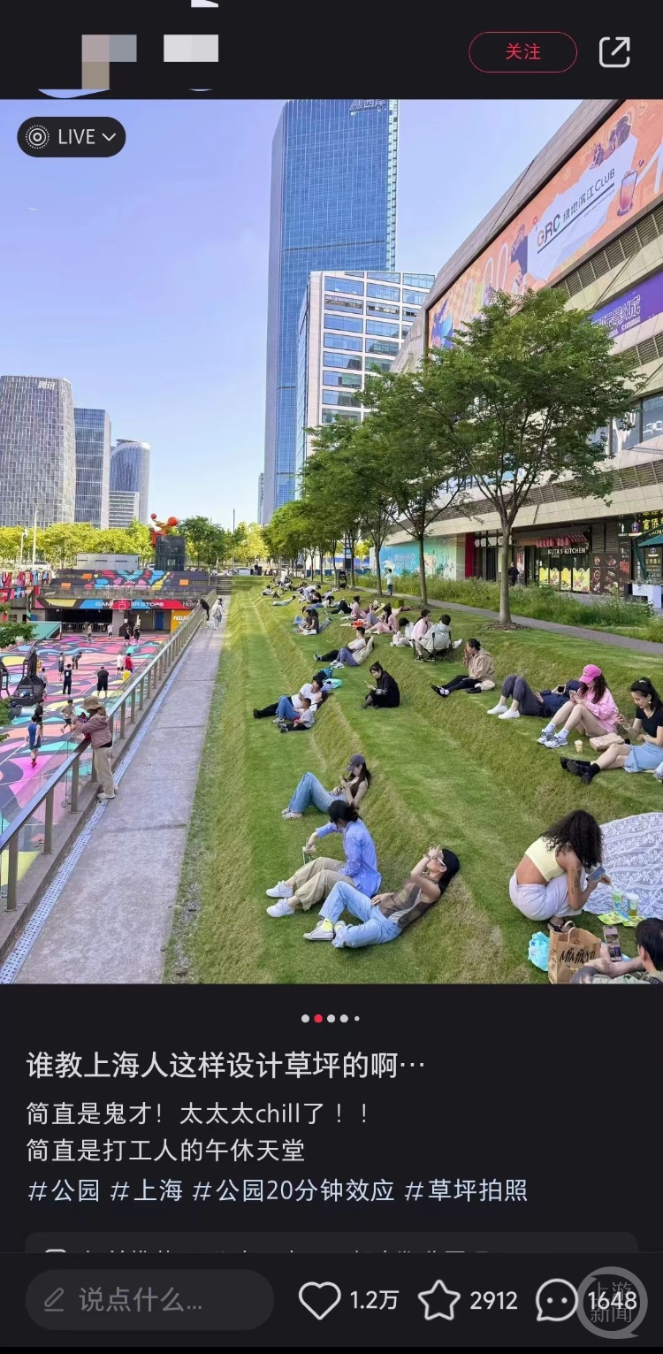 打工人的午休天堂！上海一阶梯草坪火了