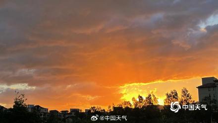 北京雨后清晨阳光露脸 朝霞相伴元气满满