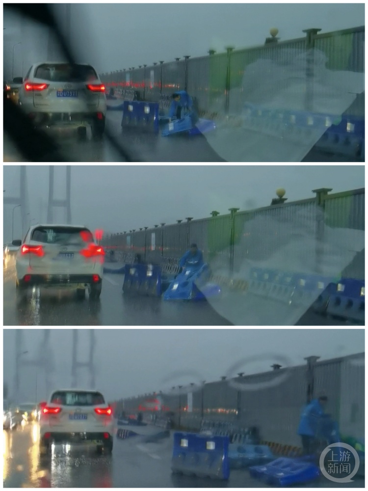 “山城骑士”又立功了！暴雨吹倒桥上围挡，市民拍下感人一幕