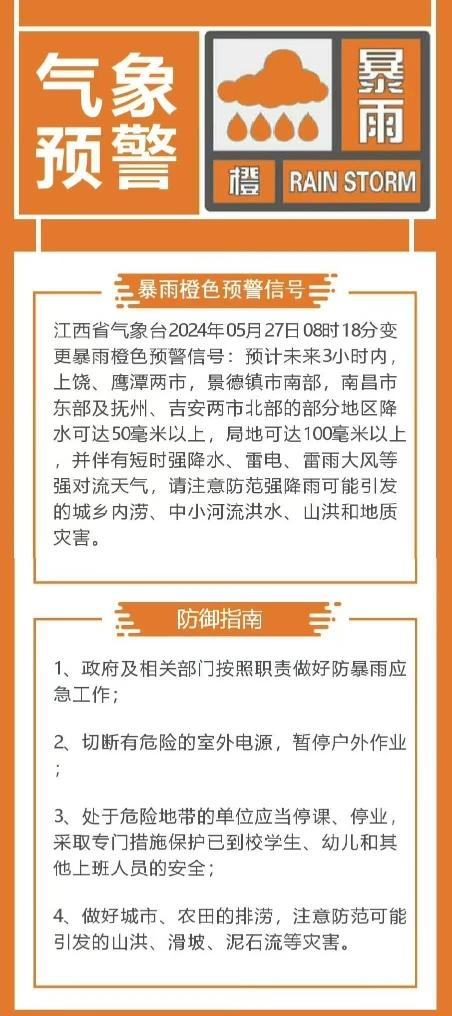 注意防范！江西发布暴雨橙色预警