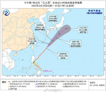 1号台风“艾云尼”强度缓慢减弱 将在日本以东洋面变性为温带气旋