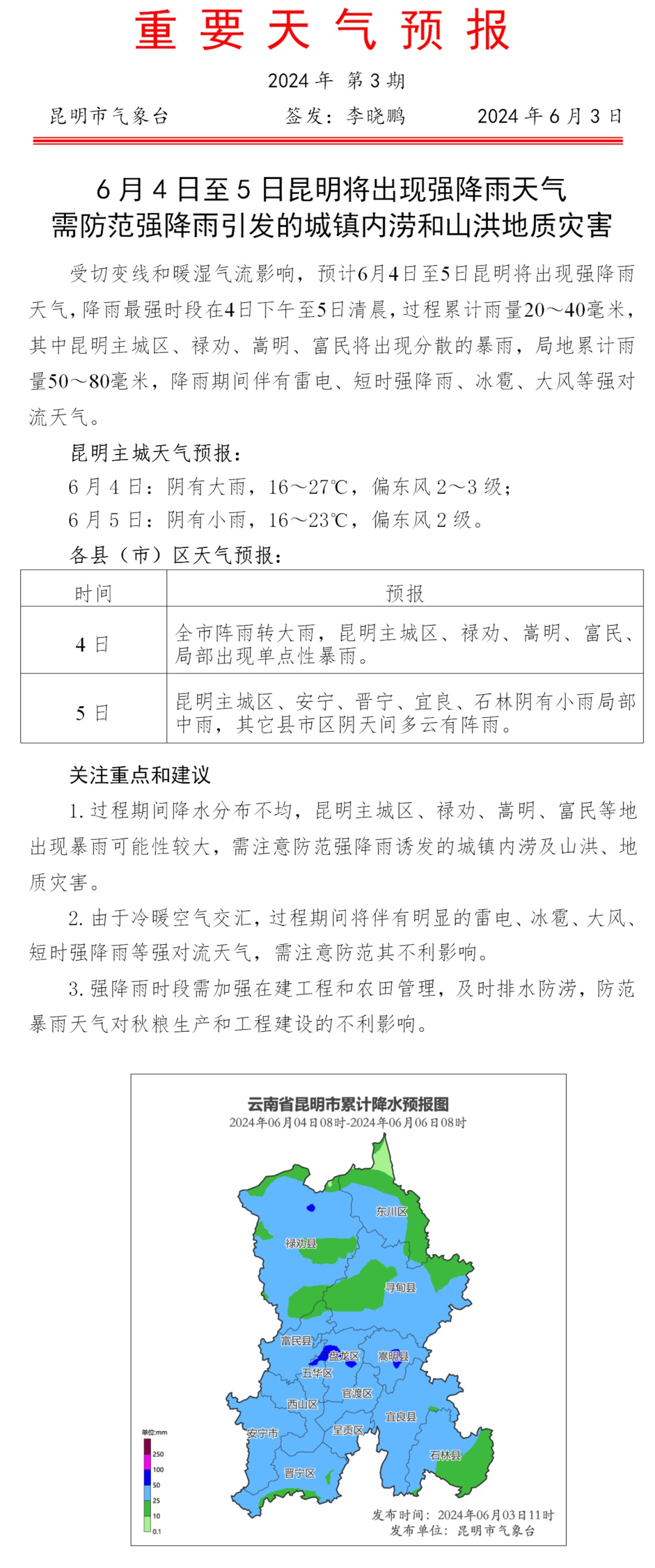 将出现强降雨！昆明发布重要天气预报，降雨最强时段在……