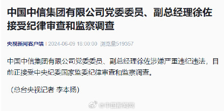 中信集团副总经理徐佐被查