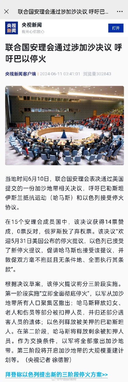 联合国安理会通过决议呼吁巴以停火
