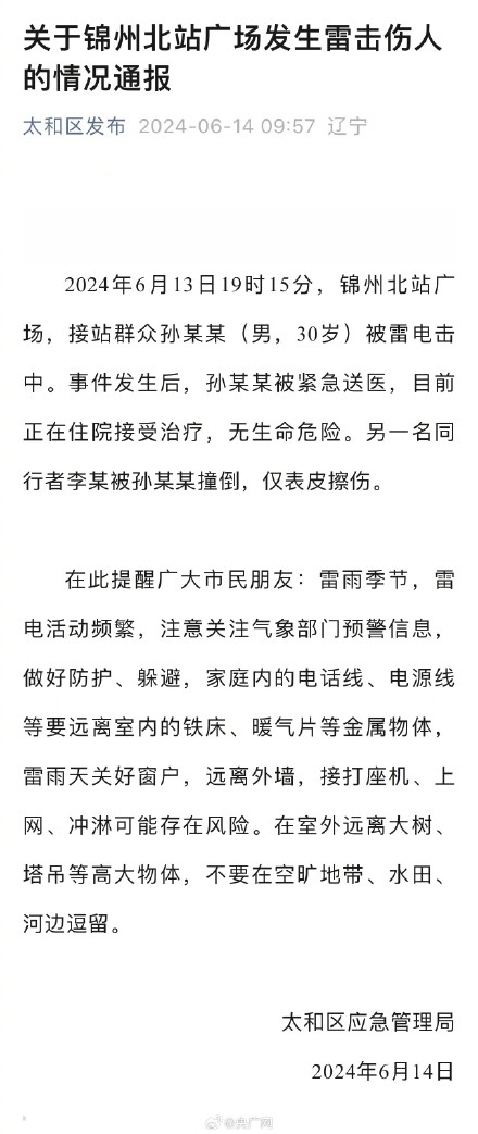 官方通报辽宁一火车站雷击伤人 官方通报辽宁一火车站雷击伤人
