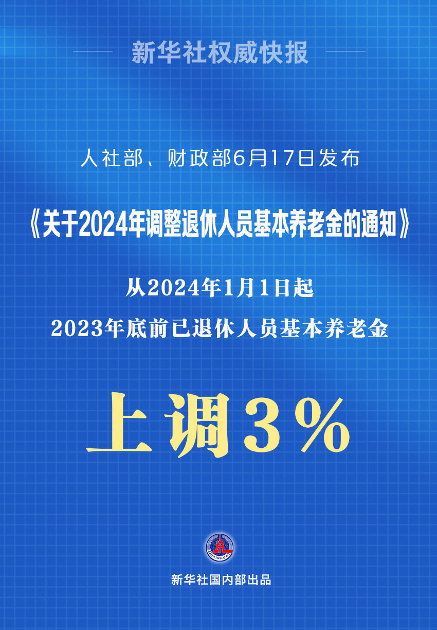 2024年退休人员基本养老金上调3%