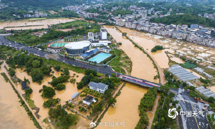 航拍福建上杭洪水现场
