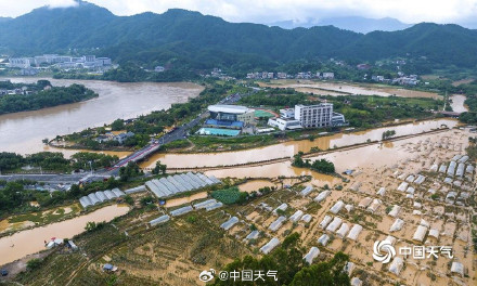 航拍福建上杭洪水现场