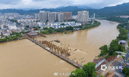 航拍福建上杭洪水现场