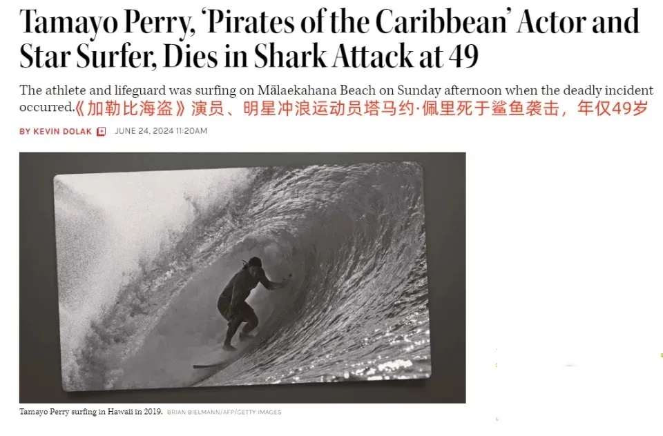 突发!他遭鲨鱼袭击,不幸身亡!曾出演《加勒比海盗》 突发!他遭鲨鱼袭击,不幸身亡!曾出演《加勒比海盗》