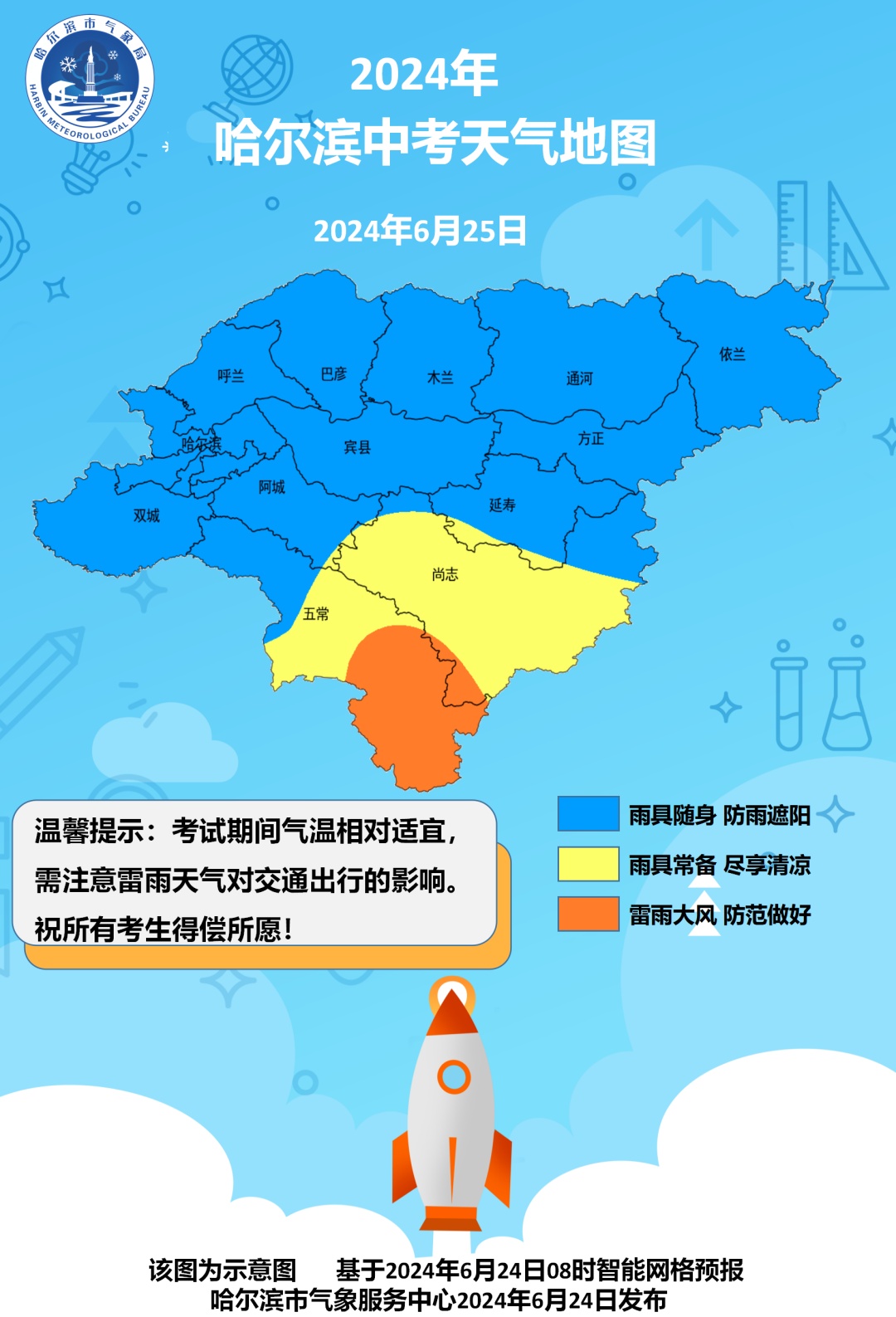 30℃！哈尔滨气温逆袭，中考天气地图出炉